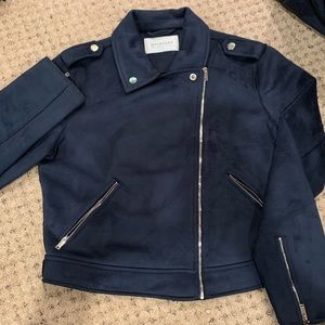 Navy blue suede Moto jacket